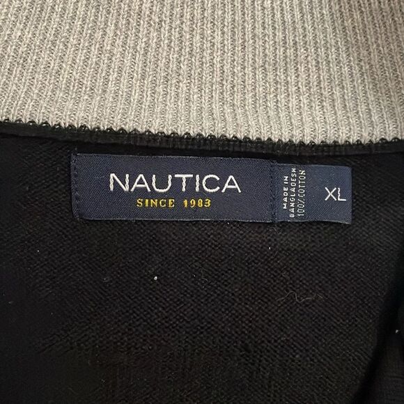 Nautica Black Cotton Knit 1/4 Zip Sweater Top Mens Size Extra Large Mock Neck - Picture 2 of 10
